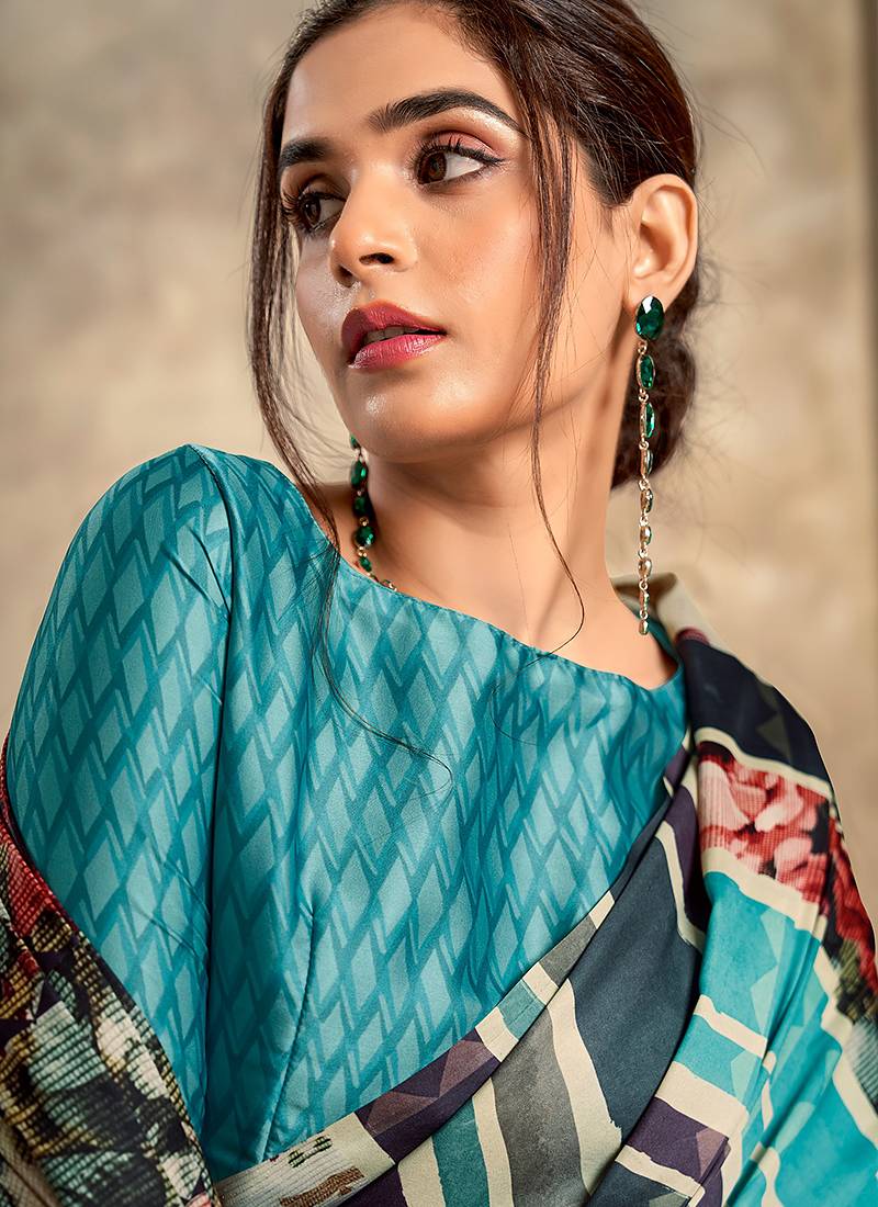 multicolour printed crepe casual wear saree