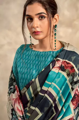 multicolour printed crepe casual wear saree