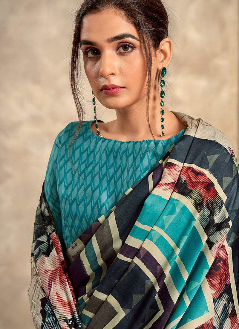 multicolour printed crepe casual wear saree