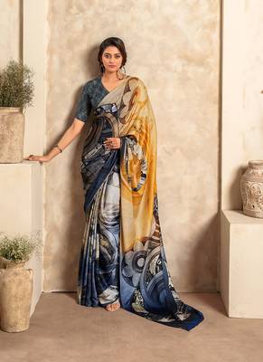multicolour printed crepe casual wear saree 1