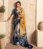 multicolour printed crepe casual wear saree