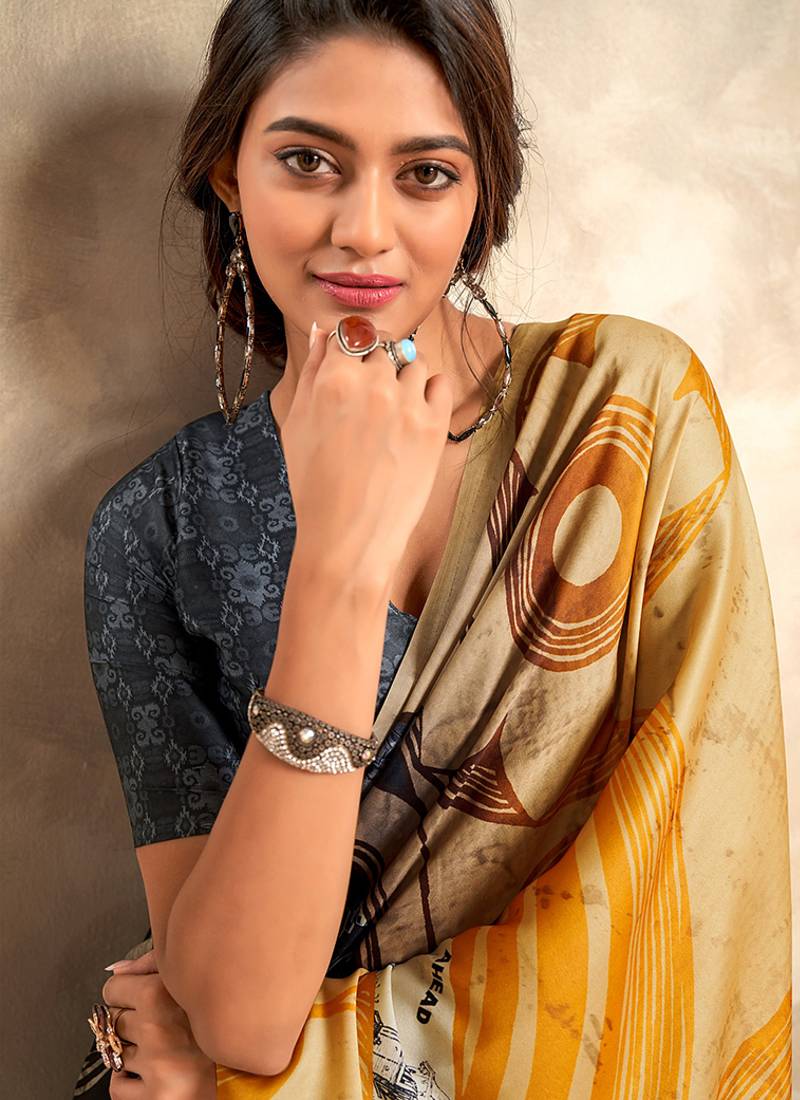 multicolour printed crepe casual wear saree