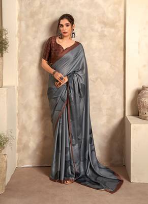 gray printed crepe casual wear saree 1