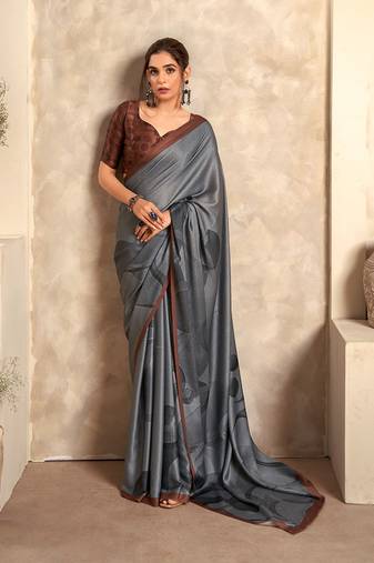 gray printed crepe casual wear saree