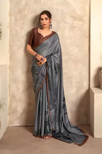 gray printed crepe casual wear saree