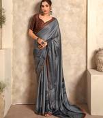 gray printed crepe casual wear saree