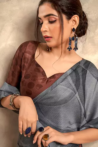 gray printed crepe casual wear saree