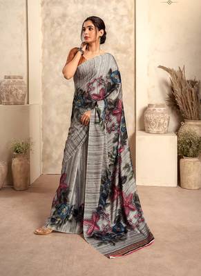 gray printed crepe casual wear saree 1