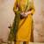 yellow silk blend heavy thread embroidery work semi stitched suit