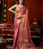 Magenta zari woven tissue traditional saree with blouse