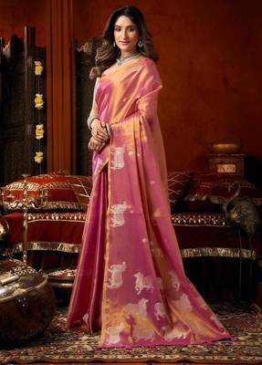 Magenta zari woven tissue traditional saree with blouse 3
