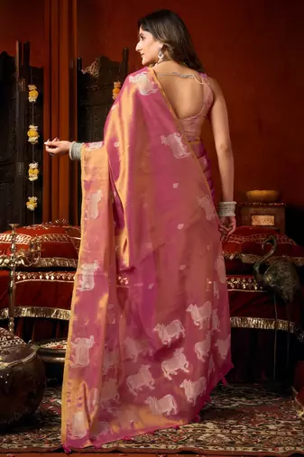Magenta zari woven tissue traditional saree with blouse