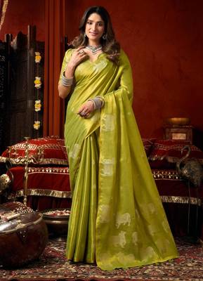 Green zari woven tissue traditional saree with blouse 1