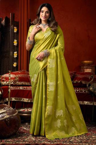 Green zari woven tissue traditional saree with blouse