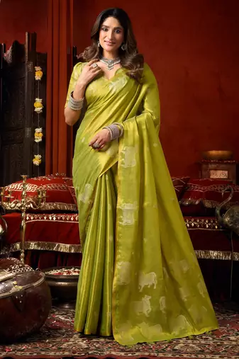 Green zari woven tissue traditional saree with blouse