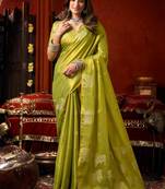 Green zari woven tissue traditional saree with blouse