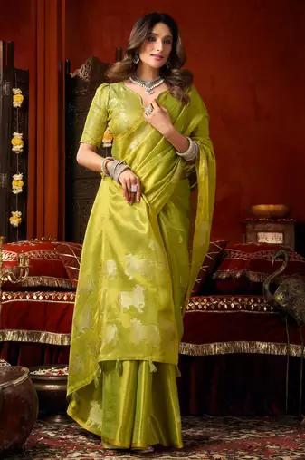 Green zari woven tissue traditional saree with blouse