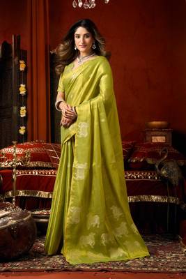 Green zari woven tissue traditional saree with blouse 3