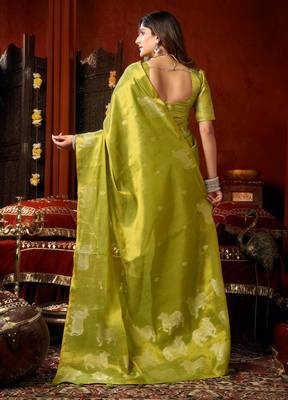 Green zari woven tissue traditional saree with blouse 5
