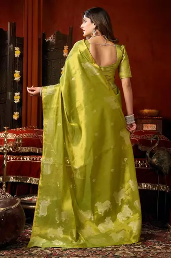 Green zari woven tissue traditional saree with blouse