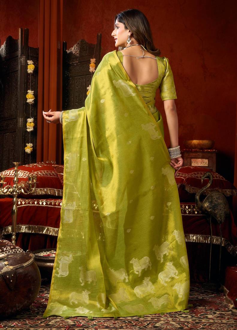 Green zari woven tissue traditional saree with blouse