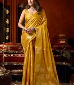 Yellow zari woven tissue traditional saree with blouse