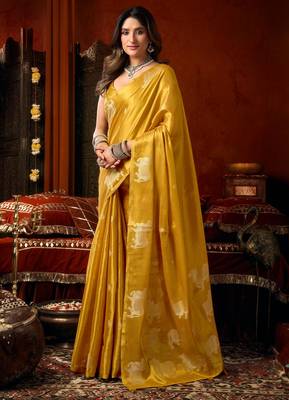 Yellow zari woven tissue traditional saree with blouse 3
