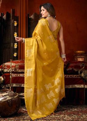 Yellow zari woven tissue traditional saree with blouse 5