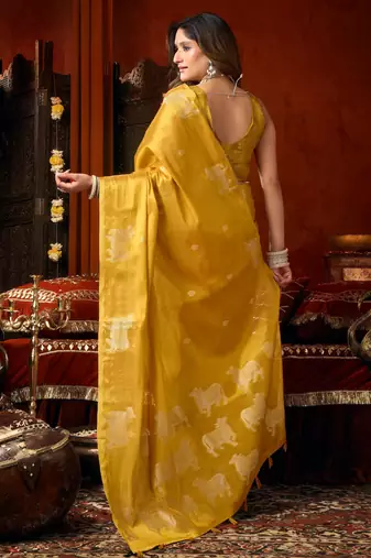 Yellow zari woven tissue traditional saree with blouse