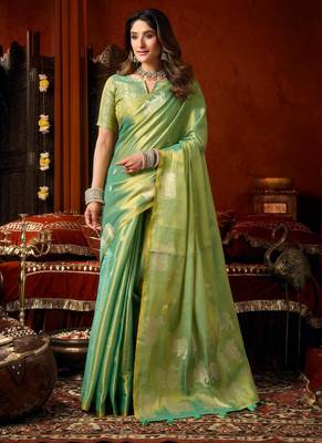 Sea green zari woven tissue traditional saree with blouse 1