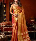 Orange zari woven tissue traditional saree with blouse