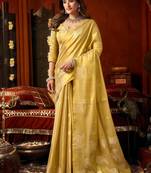 Light yellow zari woven tissue traditional saree with blouse