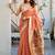 coral zari woven cotton blend jacquard traditional saree with blouse