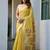 yellow zari woven cotton blend jacquard traditional saree with blouse