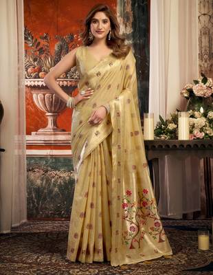 beige zari woven kota paithani traditional saree with blouse 1