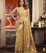 beige zari woven kota paithani traditional saree with blouse