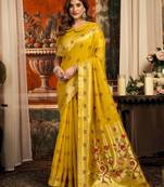 yellow zari woven kota paithani traditional saree with blouse