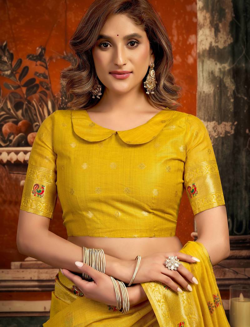 yellow zari woven kota paithani traditional saree with blouse