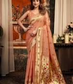 peach zari woven kota paithani traditional saree with blouse