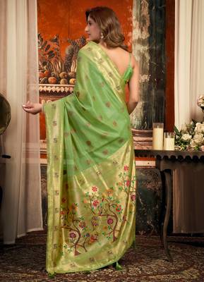 green zari woven kota paithani traditional saree with blouse 5