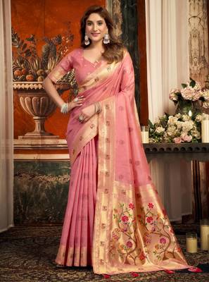 pink zari woven kota paithani traditional saree with blouse 1