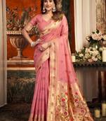 pink zari woven kota paithani traditional saree with blouse