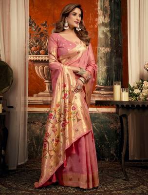 pink zari woven kota paithani traditional saree with blouse 2