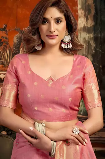 pink zari woven kota paithani traditional saree with blouse