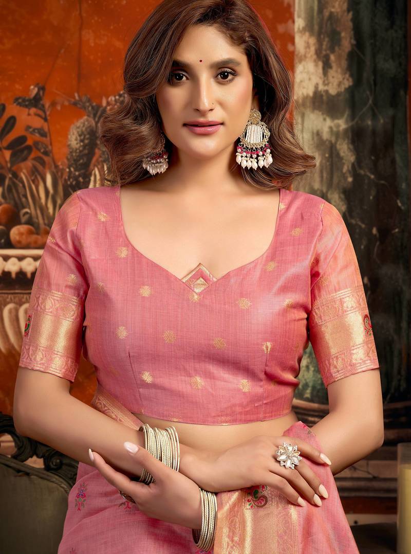 pink zari woven kota paithani traditional saree with blouse