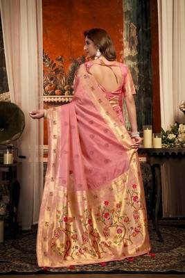 pink zari woven kota paithani traditional saree with blouse 5