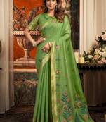 green zari woven cotton blend traditional saree with blouse
