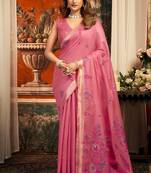 pink zari woven cotton blend traditional saree with blouse