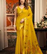 mustard zari woven cotton blend traditional saree with blouse