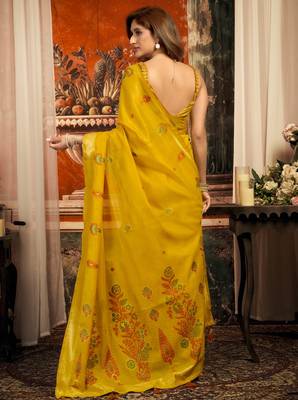 mustard zari woven cotton blend traditional saree with blouse 5